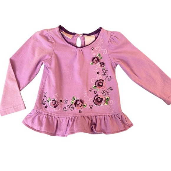 Nannette Vtg Y2K Girls 2T Purple Long Sleeve Floral Embroidered Blouse - Picture 1 of 5